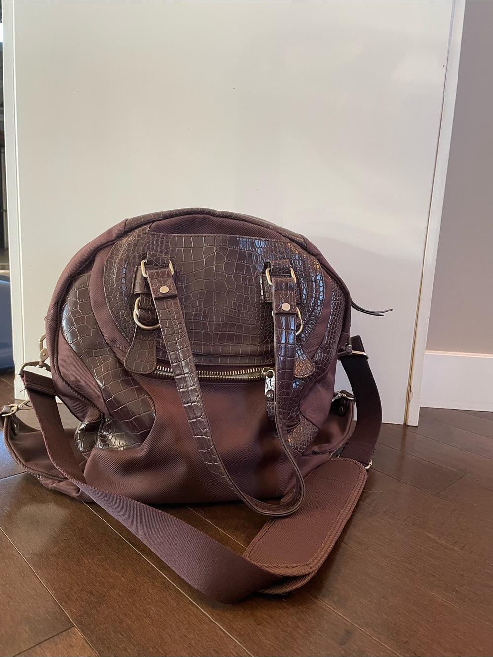lululemon athletica purple Croc-Texture Convertible Shoulder Bag